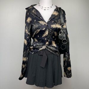 VTG 90s Silk Academia‎ Blouse in Black + Gold Size Small